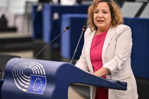 The head of the European Socialists, Iratxe García, during the debate on Ukraine in Strasbourg