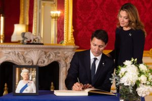 Canadian Prime Minister Justin Trudeau and his wife Sophie during the signing of a book of condolences