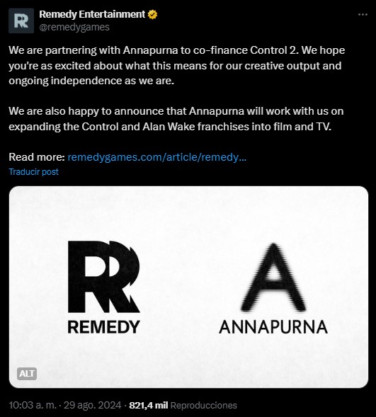 Remedy and Annapurna will work together on Control 2