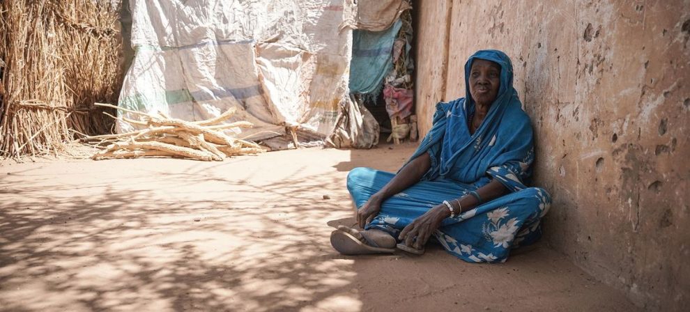 A woman who fled violence is now in a displacement centre in El Fasher, Darfur.