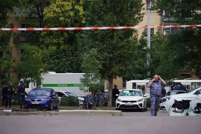 File - Cordoned off area in Rostov, Russia