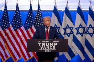 Former President Donald Trump hosts an event against anti-Semitism at Trump National Golf Club Bedminster on August 15, 2024, in Bedminster, New Jersey.