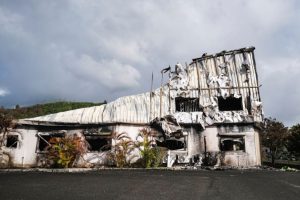 A burned building in the Normandy industrial zone in Noumea, French Pacific territory of New Caledonia, on May 20, 2024.