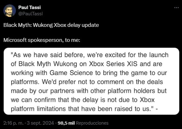 Microsoft doesn't take its finger off the line and hints at a Black Myth: Wukong deal for PS5