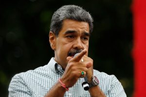 Nicolas Maduro delivers a speech during a rally in Caracas on August 28, 2024.