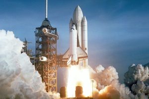 Space shuttle Columbia lifts off from NASA's Kennedy Space Center in Florida on April 12, 1981, marking the first flight of the U.S. space shuttle program.