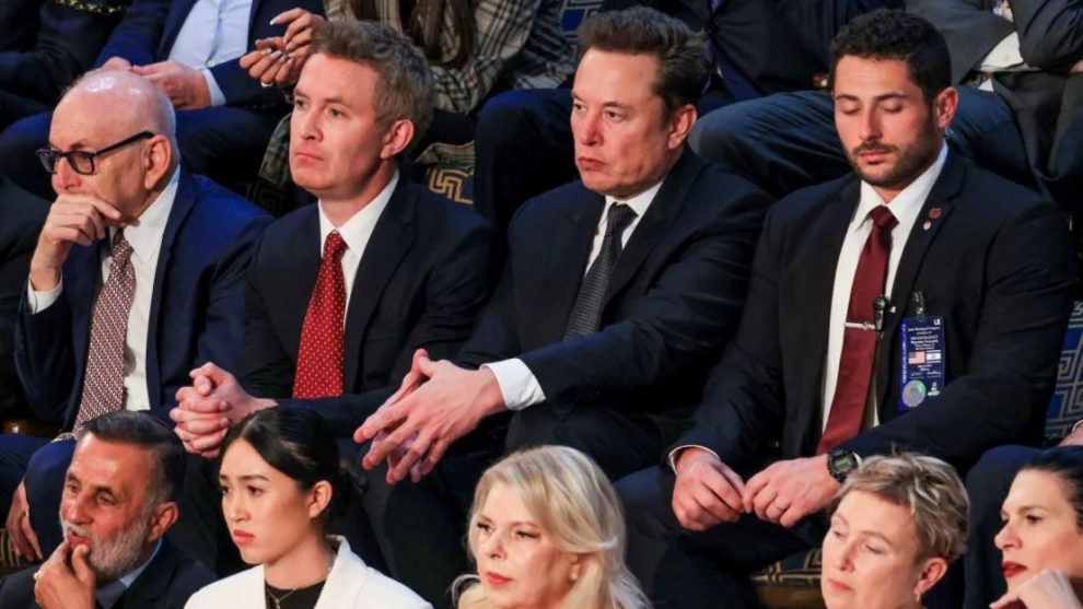 Tesla CEO Elon Musk, top row, second from right, is seen during a joint session of Congress at the U.S. Capitol in Washington, DC, July 24, 2024. (Credit: Kevin Mohatt/Reuters/File)