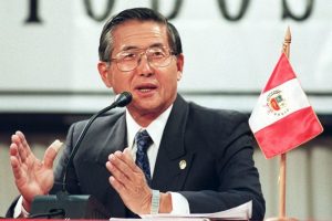 Peruvian President Alberto Fujimori answers questions during a press conference at the Summit of the Americas venue in Santiago. Credit: CRIS BOURONCLE/AFP via Getty Images