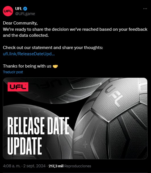 UFL, the game of the Bug, will not be released on September 12