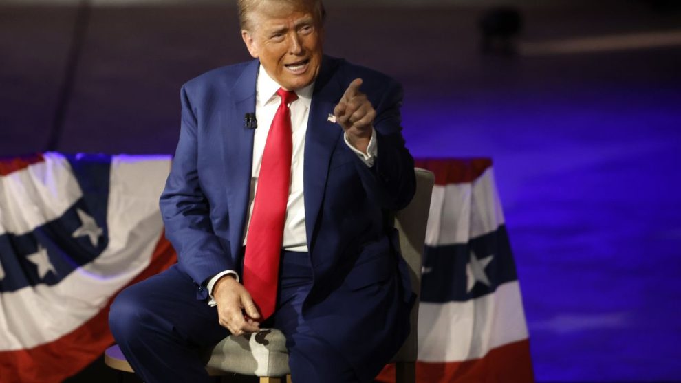 HARRISBURG, PENNSYLVANIA - SEPTEMBER 04: Republican presidential nominee, former US President Donald Trump participates in a Fox News Town Hall with Sean Hannity at the New Holland Arena on September 04, 2024 in Harrisburg, Pennsylvania. Trump and Democratic presidential nominee, US Vice President Kamala Harris continue to campaign across swing states as polls show a tight race prior to next week's presidential debate in Philadelphia. (Photo by Kevin Dietsch/Getty Images)