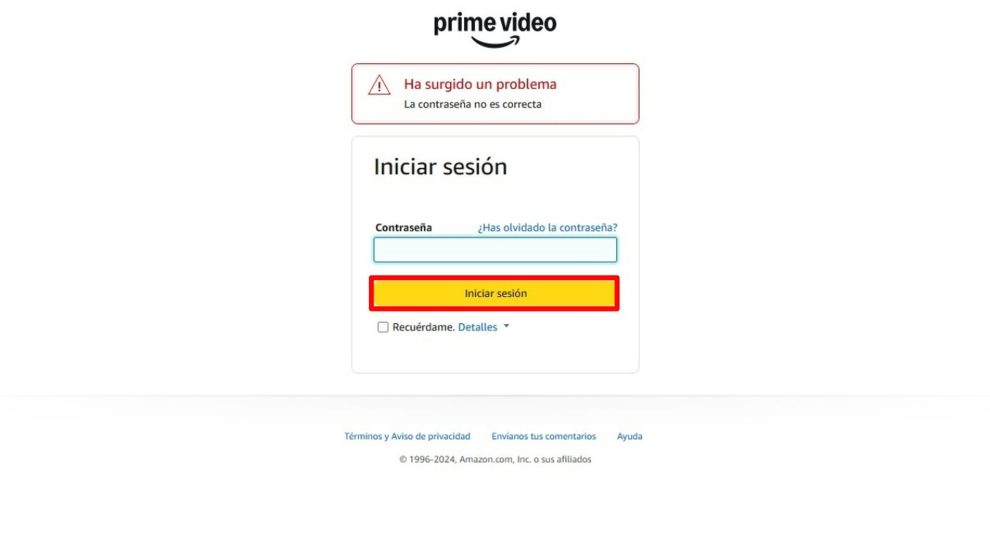 Wrong password on Prime Video