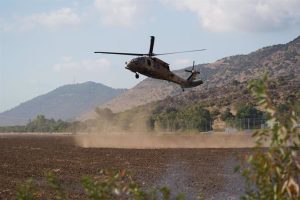 Israeli helicopter near the border with Lebanon