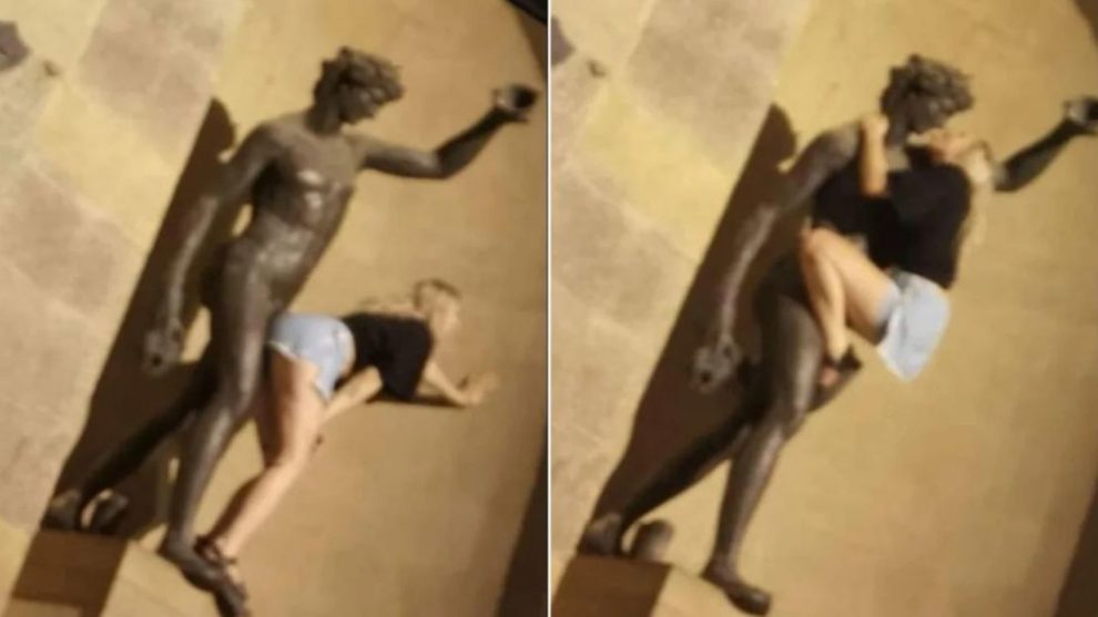 Over the weekend, a young woman was recorded kissing, touching and rubbing against a statue of Bacchus, god of wine and sensuality, in Florence.