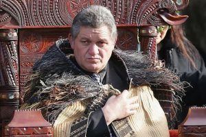 Maori King Tuheitia sits on the throne during his coronation at Turangawaeware Marae on August 21, 2006 in Ngaruawahia, New Zealand. (Photo: Drury/Pool/Getty Images/File).