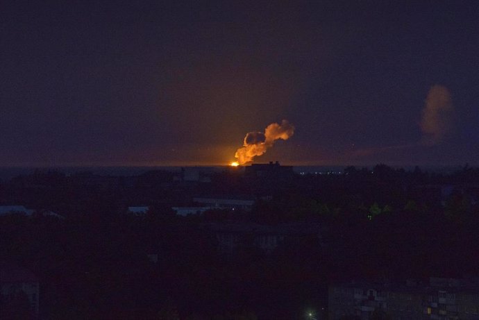 File - Archive image of an explosion in Ukraine caused by a Russian attack