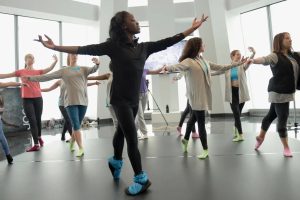 Ballerina Michaela DePrince in a ballet class at One World Observatory in New York City on April 26, 2017.