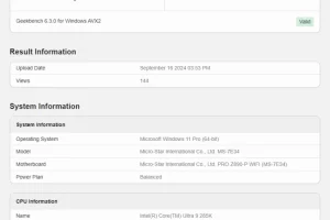 Geeknetic The Core Ultra 9 285K and Core Ultra 7 265KF appear in Geekbench 6, scoring 3,186 points in a single core 1