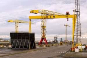 A section of the Harland & Wolff shipyard in Belfast, Northern Ireland, in February 2023. Paulo Nunes dos Santos/Bloomberg/Getty Images