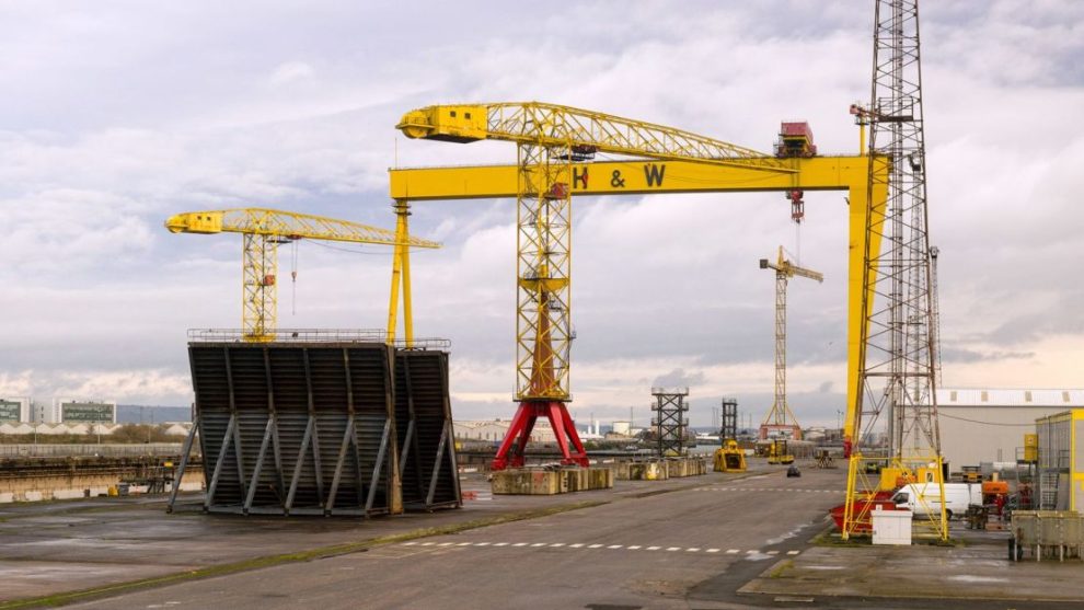 A section of the Harland & Wolff shipyard in Belfast, Northern Ireland, in February 2023. Paulo Nunes dos Santos/Bloomberg/Getty Images