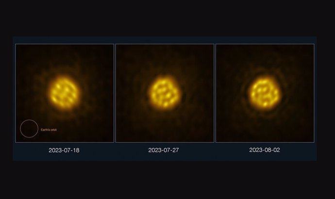 Bubbling gas captured on the surface of the star R Doradus