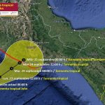 Trajectory of Tropical Storm John predicted by the Mexican National Meteorological Service.