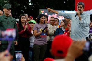 Venezuela's President Nicolás Maduro gestures as he delivers a speech during a rally in Caracas on August 28, 2024.