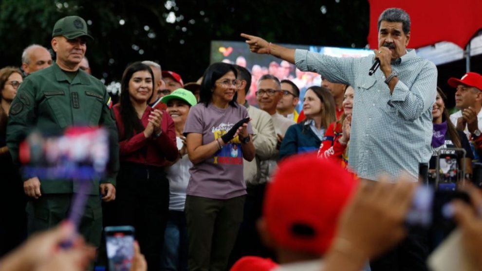 Venezuela's President Nicolás Maduro gestures as he delivers a speech during a rally in Caracas on August 28, 2024.