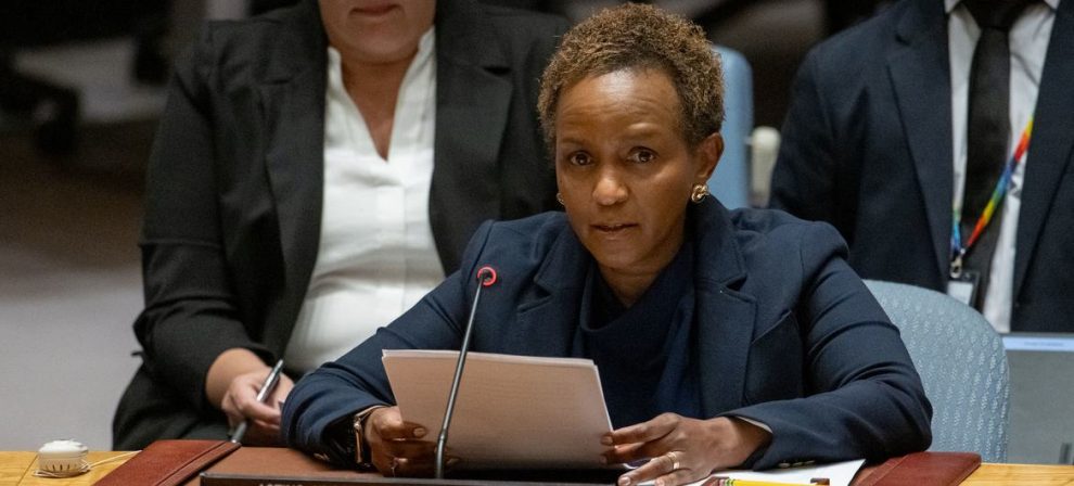 UN Deputy Emergency Relief Coordinator Joyce Msuya briefs the Security Council on maintaining peace and security in Ukraine.