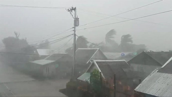 File - Strong winds caused by a typhoon in the Philippines