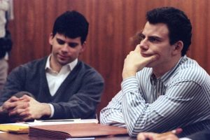 Erik Menendez (right) and his brother Lyle listen to court proceedings during a May 17, 1991, appearance in the August 1989 shotgun murder of their wealthy parents. Lee Celano/Reuters