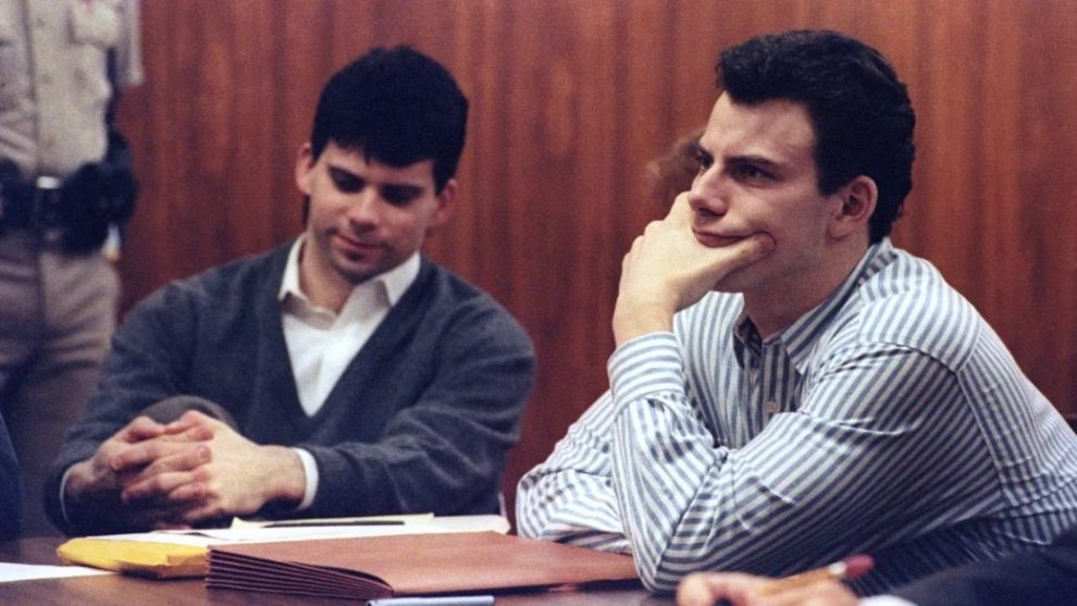 Erik Menendez (right) and his brother Lyle listen to court proceedings during a May 17, 1991, appearance in the August 1989 shotgun murder of their wealthy parents. Lee Celano/Reuters