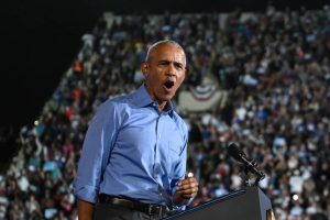 Obama during a campaign event in Clarkston, Georgia, on October 24, 2024.