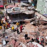 In this aerial view, rescuers search for missing people at the Dubrovnik Hotel a day after it collapsed in the coastal city of Villa Gesell, Buenos Aires province, on October 30, 2024. Credit: STRINGER/AFP via Getty Images