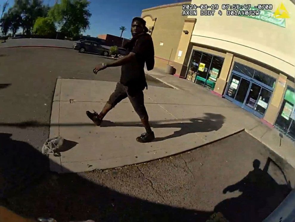 Body camera footage shows Tyron McAlpin being approached by a police officer. Credit: Phoenix Police Department via KNXV.