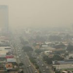 View of the city of Santa Cruz; Bolivia, mostly covered in smoke from forest fires in eastern Bolivia, on September 8, 2024.