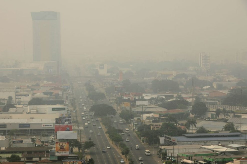 View of the city of Santa Cruz; Bolivia, mostly covered in smoke from forest fires in eastern Bolivia, on September 8, 2024.