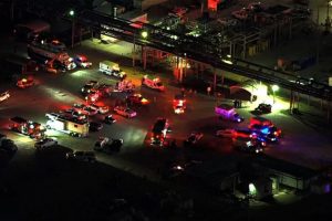 Emergency personnel respond to a chemical release in Deer Park, Texas, on Thursday, October 10.