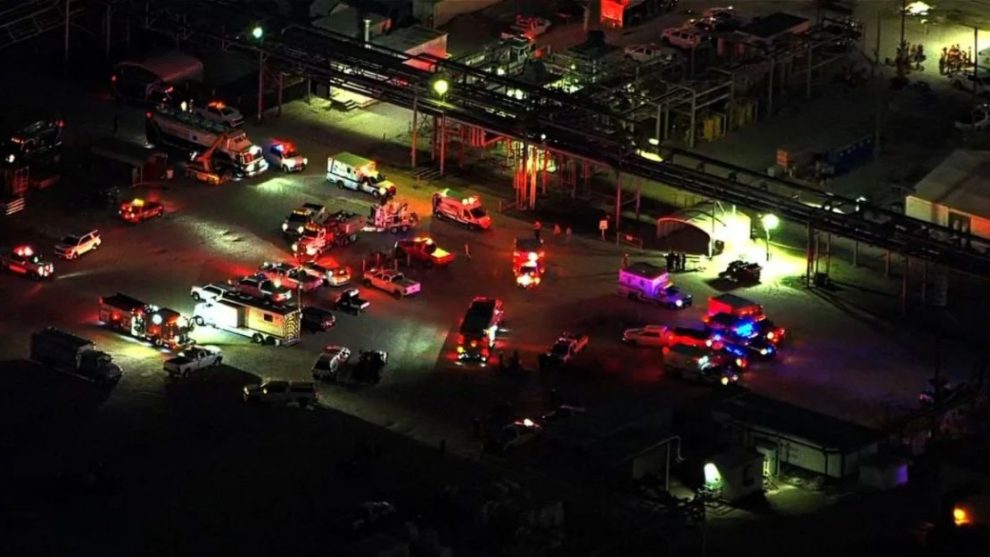 Emergency personnel respond to a chemical release in Deer Park, Texas, on Thursday, October 10.