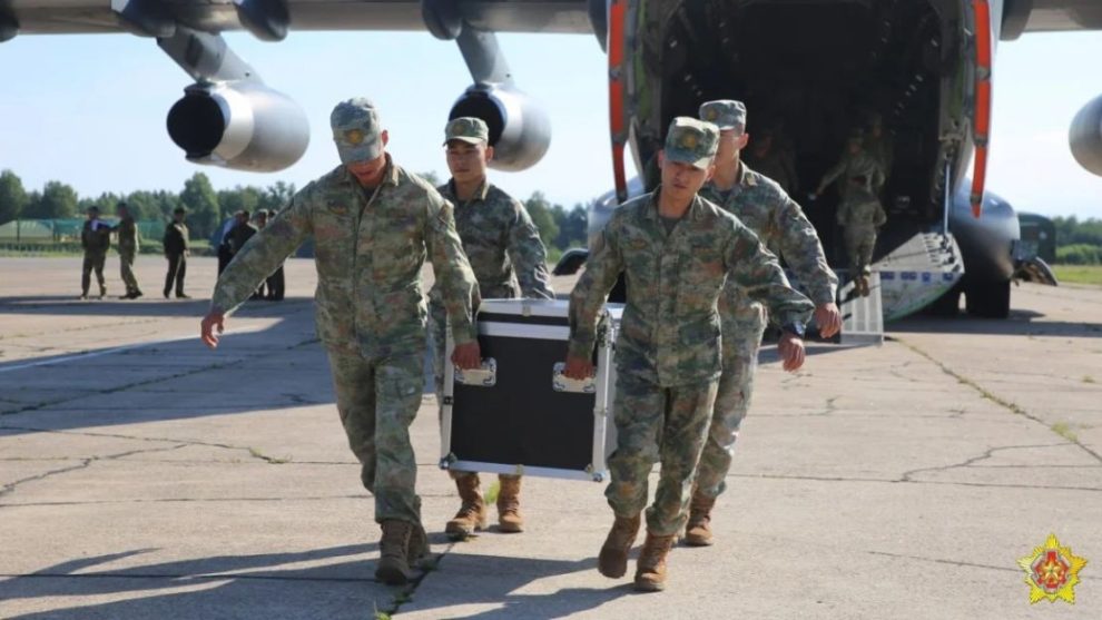 Chinese troops arrive in Belarus in this photo provided by the Belarusian Ministry of Defense