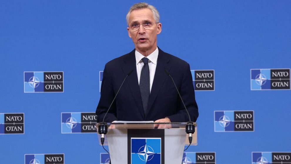 NATO Secretary General Jens Stoltenberg announcing increased spending at a press conference shortly after Trump's comments.