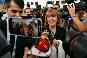 Pelicot speaks to the press outside the Avignon court on Wednesday.