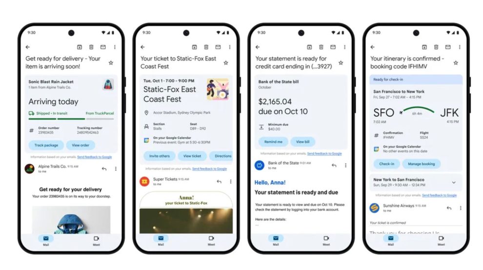 Google launches new summary cards in Gmail so you don't miss a purchase and never miss a plane