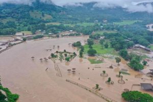 View of the flooded elephant sanctuary in Chiang Mai, Thailand.