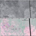 A radar image (top) and geological map (bottom) of the Haastte-baad tile (pink), cut by a set of unique concentric rings (black) that record a type of impact crater recently recognized on Venus.