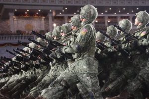 File - Archive image of North Korean soldiers at a military parade