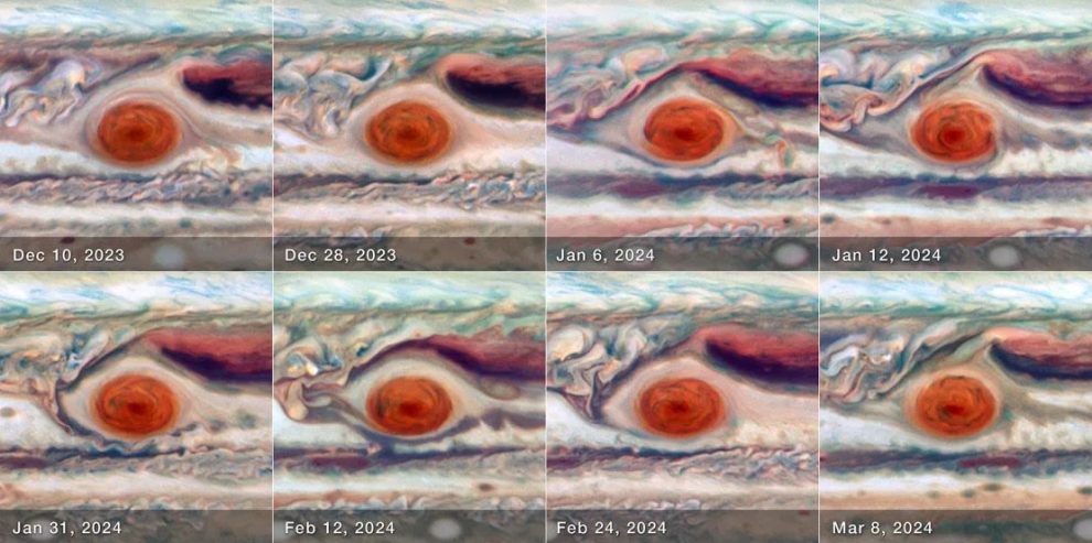 Hubble images allowed scientists to measure the size, shape, brightness and color of the Great Red Spot during a complete oscillation cycle.