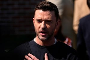 Justin Timberlake speaks to reporters after a court hearing, Friday, Sept. 13, 2024, in Sag Harbor, N.Y. (AP Photo/Pamela Smith)(AP)