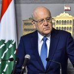 File - Lebanon's interim prime minister, Nayib Mikati, during a press conference in Beirut (file)