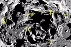 This image shows nine candidate landing regions for NASA's Artemis III mission, with each region containing multiple potential sites for the first crewed landing on the Moon in more than 50 years.