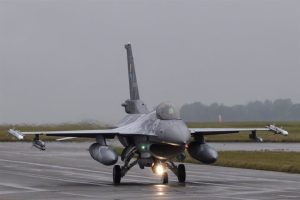 September 26, 2024, Waddington, Lincolnshire, United Kingdom: General Dynamics F-16 Fighting Falcon of the Polish Air Force taxis during the Exercise of Cobra Warrior 24-2 Royal Air Force Waddington at Royal Air Force Station Waddington, Waddington, Unite